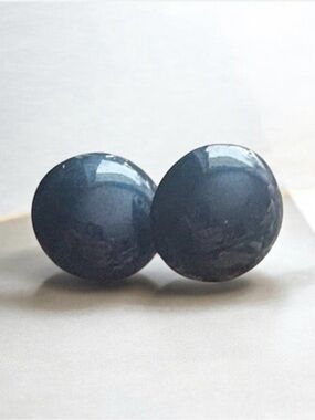 Vintage Avon Navy Blue Enamel Dome Earrings Silver Tone Pierced 1/2”